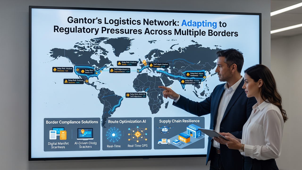 Gantor warehouse staff reviewing digital compliance dashboards for international shipments